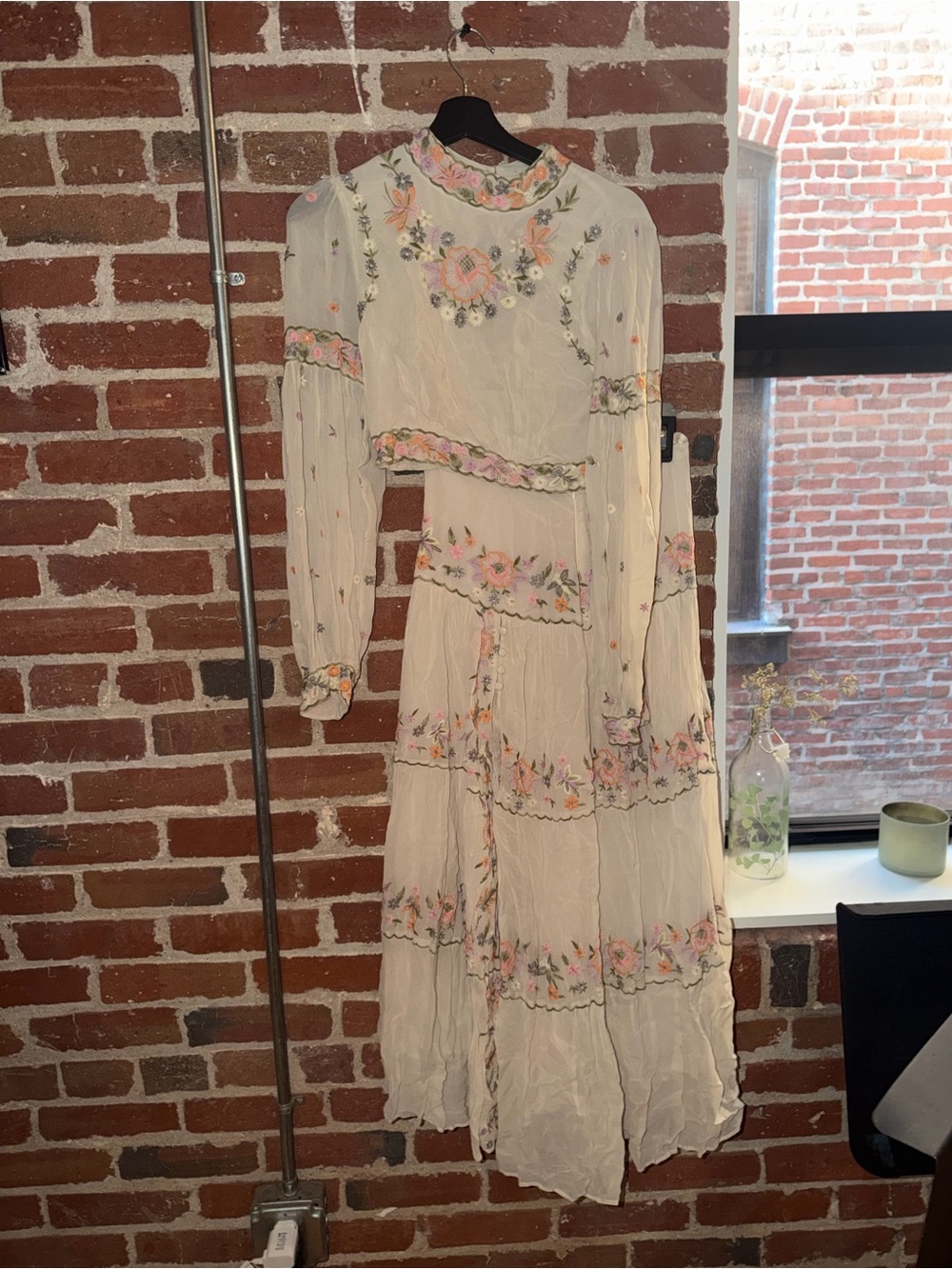 LoveShackFancy Ivory Floral Embroidered Long Sleeve Maxi skirt and top set